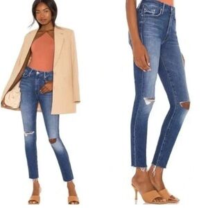 Mother Denim Blue Jeans High Waisted Looker Ankle Fray Jeans Distressed Sz 28